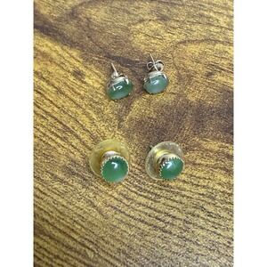 Vintage 1970's Post Stud Earrings Green Jade Two Sets